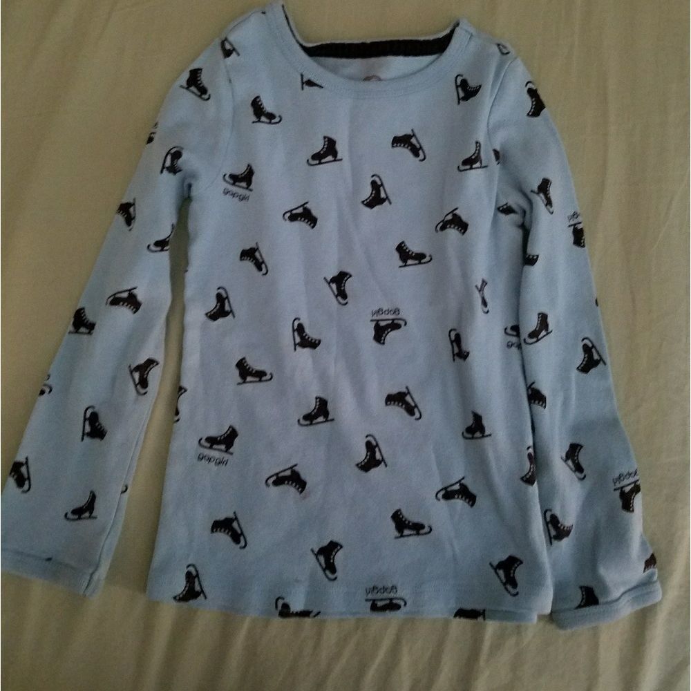 Gap Girl's Pale Blue Ice Skate Graphic Long Sleeve Tee Size XS 4-5